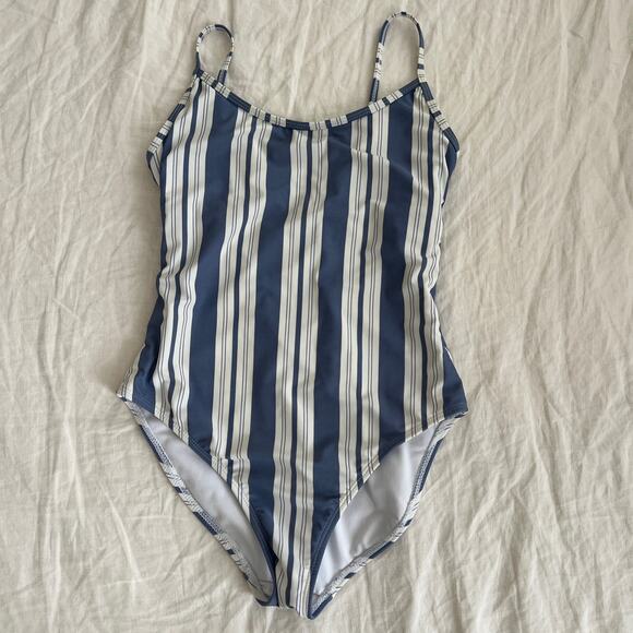 BEACH BABE AUSTRALIA Striped White & Blue One Piece Swimsuit Size 8 - Picture 1 of 8